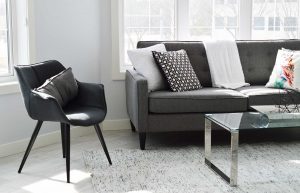 A living room with a couch and chair